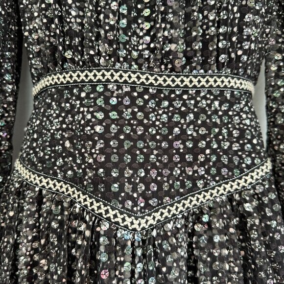 Maje Women's Long Sleeve Mini Dress Size 34/XS High Neck Sequin A-Line Orig $490 - Picture 3 of 16
